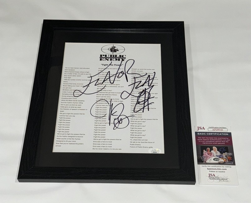 PUBLIC ENEMY SIGNED FIGHT THE POWER LYRIC SHEET CHUCK D FLAVOR FLAV JSA COA