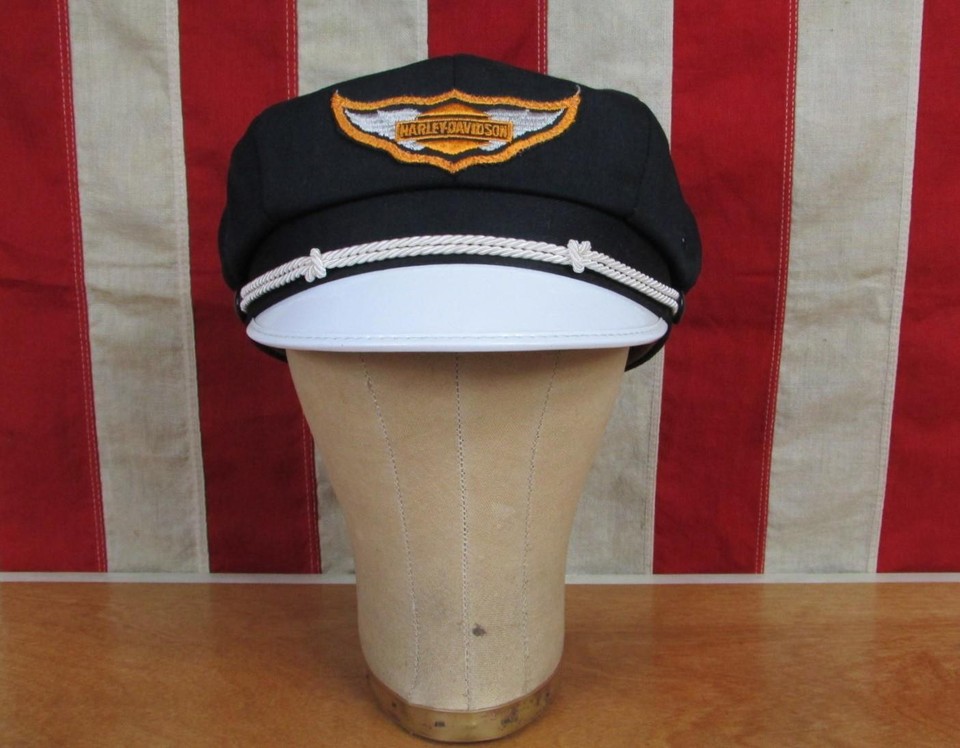 Vintage 1950s Harley Davidson Motorcycle Riders Cap Black Captains Hat ...