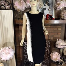 TAHARI ARHTUR S. LEVINE BLACK & IVORY BEADED SHIFT DRESS NWT SZ 10