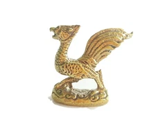 Gold Phoenix Bird Sacred Statue Rooster Pheasant Lucky Brass Decor Carry Tiny
