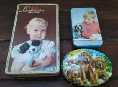 Lot 3 Lazzaroni Motta Perugina Dog Subject Tin Boxes VINTAGE