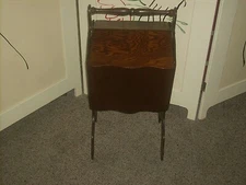 ANTIQUE HANDMADE PLYWOOD DOUBLE-DOOR SEWING NOTIONS KNITTING STORAGE CHEST BOX 