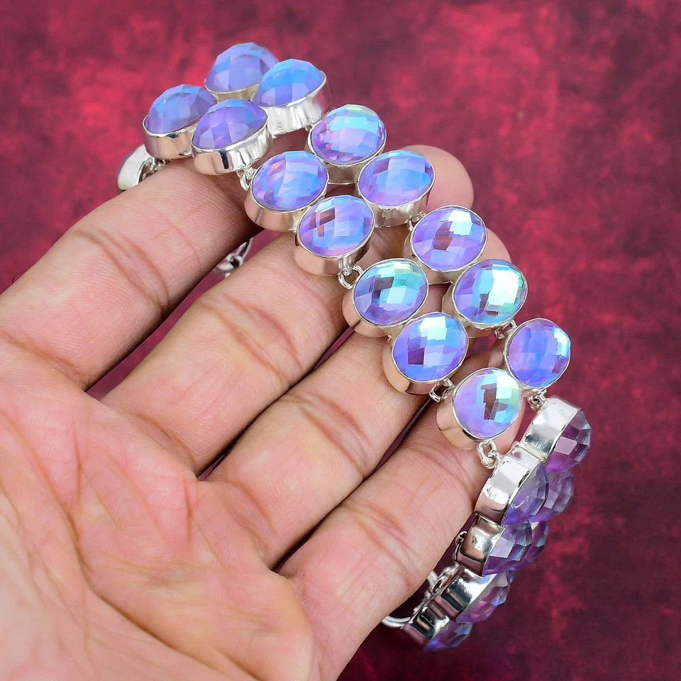 Браслет ювелирный ручной работы из стерлингового серебра 925 пробы с граненым мистическим топазом AAA+ - Изображение 2 из 4