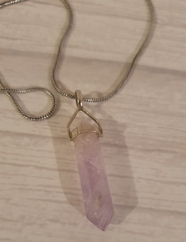 Amethyst Crystal 925 Sterling Silver Pendant On Chain - Picture 2 of 7
