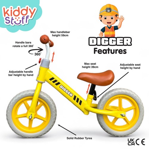 Bob The Builder Style Balance Bike For Kids Age 2-6, No Pedals, Comes Assembled - Picture 5 of 6