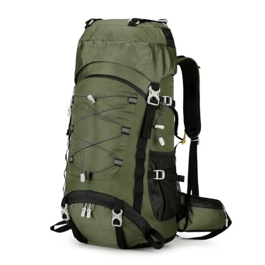 60L Waterproof Hiking Backpack with 55+5L Capacity in Dark Green