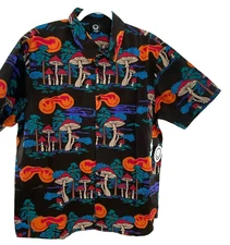 Neff Mushroom Psychedelic Trippy Hippy Button-Down Short Sleeve Shirt Men Large