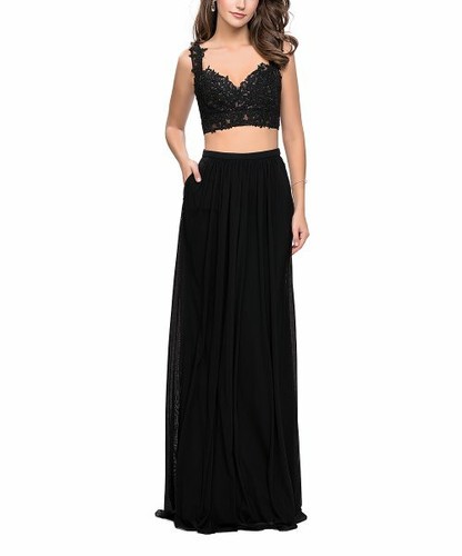 MSRP $239 La Femme Black Lace Crop Top 