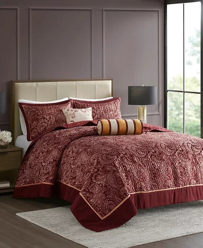 Madison Park Adeline Paisley Jacquard 5-Pc. Bedspread Set, King - Burgundy - 第 1/10 張圖片