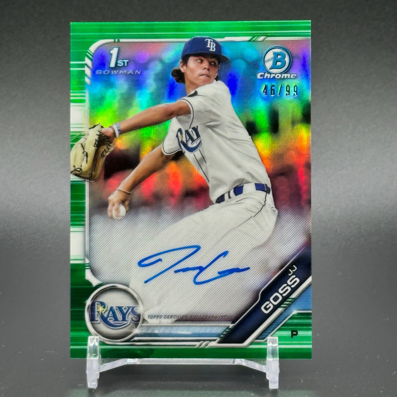 2019 Bowman Draft JJ Goss Chrome Auto Green Refractor 1st Prospect #'d /99 Rays