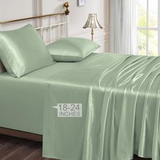 Vonty Sage Green Satin Sheets Queen Extra Deep Pocket 18-24In 4PC