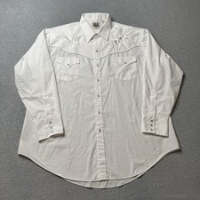 Ely Cattleman Pearl Snap Shirt Mens 2XL XXL White Rose Embroidered Western