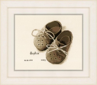 Cross Stitch ''First Shoes'' Embroidery Kit. Unprinted Сanvas Vervaco