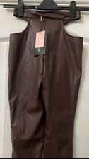 Dark Chocolate Faux Leather Cut Out Skinny Trousers UK Size 4