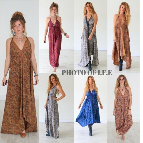 wholesae 10 PC Indian Silk Dress Summer hippie Halter Long Silk Sari Beach Wer - Picture 8 of 8