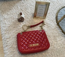 Moschino Damen Handtasche Leder Mittelgroß Schultertasche Rot Gebraucht Top