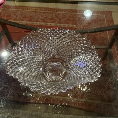 Vintage Westmoreland Crystal English Hobnail Pattern Large Oval Crimped Bowl 