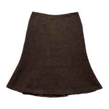 VTG Lauren Ralph Lauren Women Wool Brown Tweed Godet Skirt 10 Petite Academia