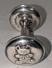 Vintage 925 Sterling Silver Barbell Dumbbell Baby Rattle