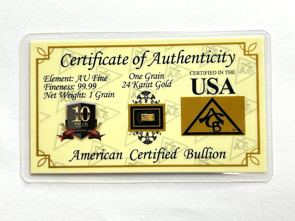 Lingotes de oro fino 9999 ONE GRAIN 24K en ensayo certificado en EE. UU. 1x 1 grano Foto 2 de 4
