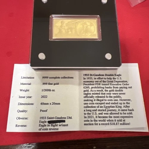 2022 American Mint 1933 St Gaudens Double Eagle 1/200oz 999 Fine Gold Ingot