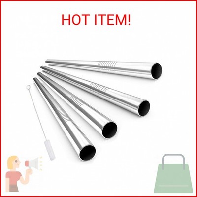 ALINK Reusable Boba Straws with Case and Cleaning Brush, 4-Pack Extra Wide Stain