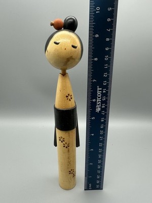 Japanese Folk Art Wood Guisha Kokeshi Doll-signed 