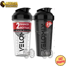 2 Pack Protein Shaker Bottles 28oz with Whisk Balls | Leak Proof Cups