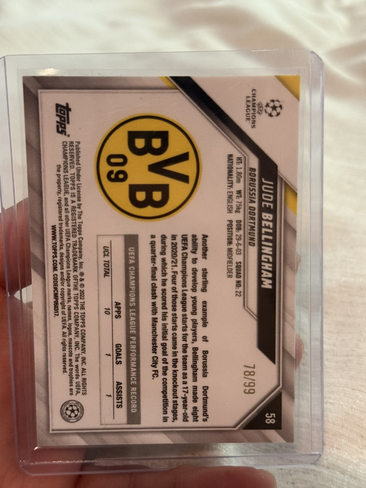 2021-22 Topps Chrome Sapphire Edition Jude Bellingham Yellow /99 All Star Rookie view 2