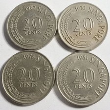 Singapore 1967 - 1981 20 cents x4