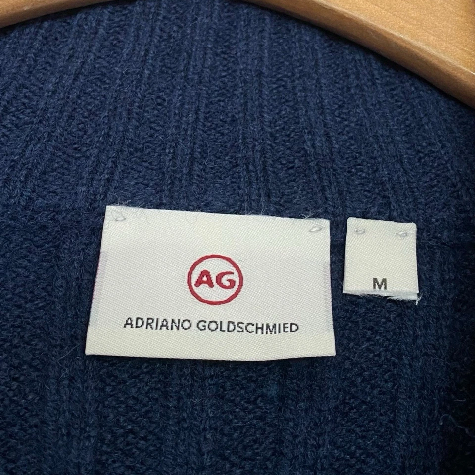 AG Adriano Goldschmied Cardigan Sweater Mens M Blue Ribbed Elbow Patch Wool NEW - Image 3 of 4