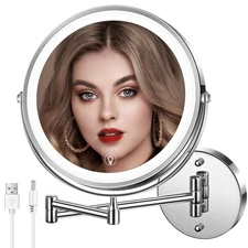 Wall Mounted Lighted Makeup Mirror, 8" Rechargeable Double-Sided Light up Mag...