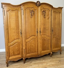 Wardrobe Vintage French Louis XVI Style Four Door Oak Carved Armoire LOT 4929