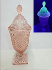 Anchor Hocking Miss America Pink Tall Footed Candy Dish w/Lid Depression. GLOWS