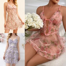 Women Sexy Lingerie Dress Babydoll Chemise Exotic Nighties Sheer Mesh Nightwear