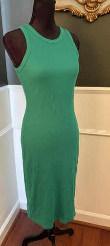 GAP Womens XS Green Ribbed Tank Midi Dress Sleeveless Stretch Bodycon Casual