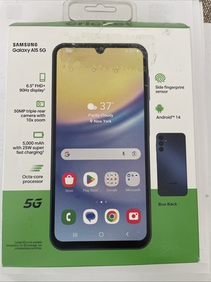 NEW Cricket Wireless Samsung Galaxy A15 5G 128 GB Blue Black- Prepaid Smartphone
