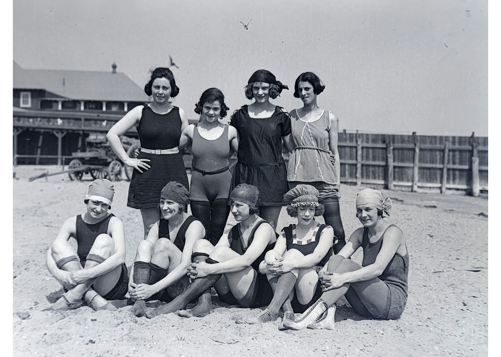 Antique 1923 Glass Plate Negative L Street Beach Bathing Girls South Boston MA