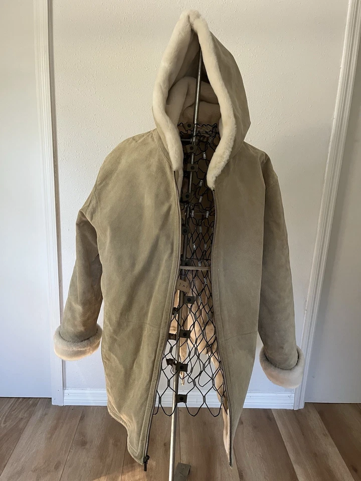 Vintage St Johns Bay Suede Zip Up Jacket XL Beige Faux Fur Shearling Pockets - Image 2 of 4