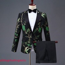 Men's Wedding Blazer Pants 2Pc Suit Business Dress Suit Set Floral Pattern