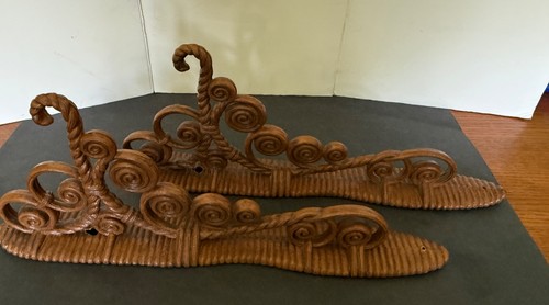 set/2 VTG 1970s Plastic Faux Wicker Rattan Bamboo Wall Mount Plant Hanger Hook - Bild 12 von 12