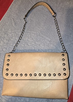 Sam and Hadley Tan Shoulder Bag with Silver Studded Front Flap and Chain Strap
