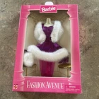 Vintage 1995 Barbie Mattel Fashion Avenue Purple Party dress white fur