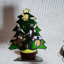 STAINED GLASS DECOR CHRISTMAS TREE TEA LIGHT SUN CATCHER