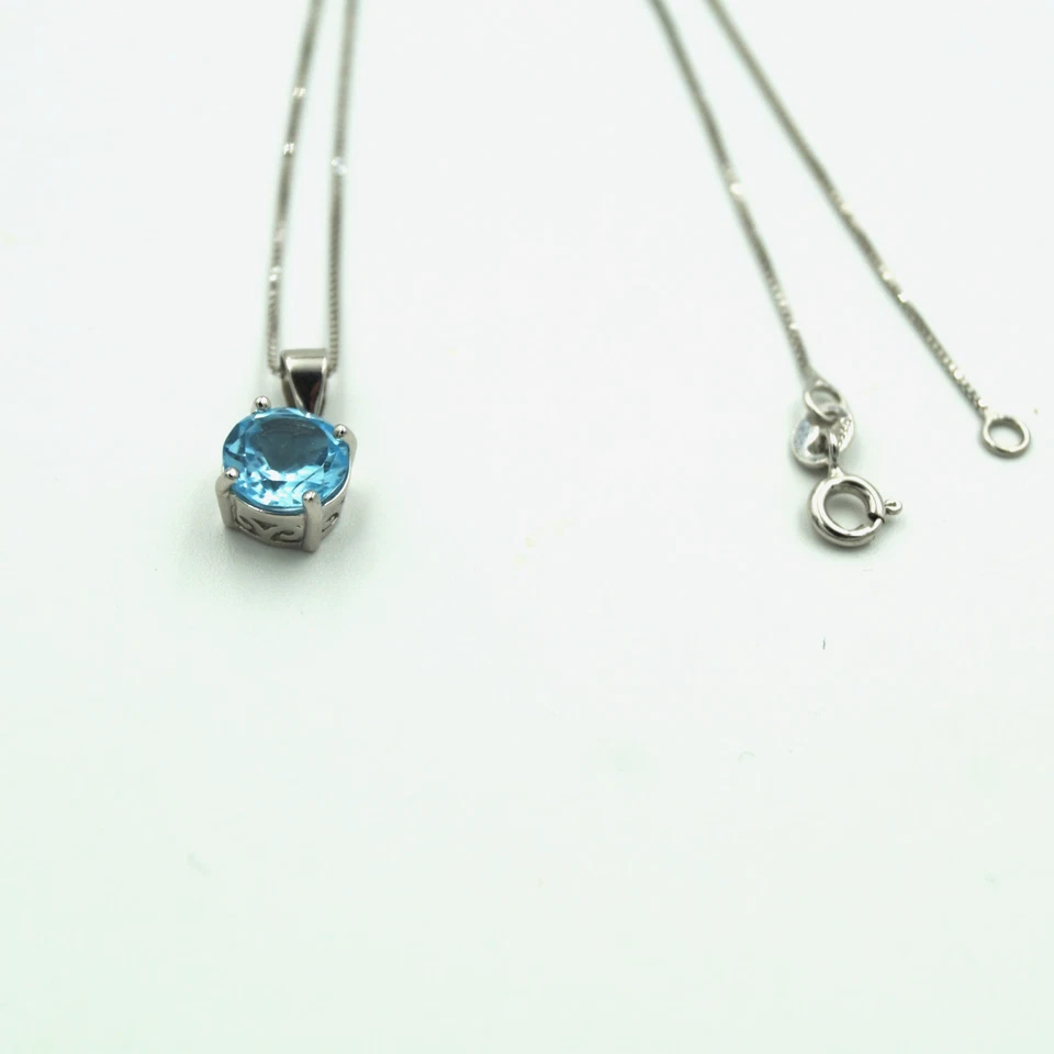 Blautopas Geburtsstein Dezember Solitär rund Anhänger Kette Sterlingsilber925 - Bild 3 von 4