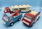 3x Vintage Tonka Toys, Fire Engine, Car Transporter & Tow Truck, Good Condition