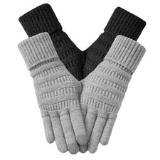 Winter Gloves for Women-Touch Screen double-layer Knit 2 Pack, Black grey