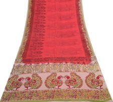 Sushila Vintage Saree 100 Pure Cotton Red Kalamkari Printed Soft Craft Fabric