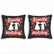 Festive Holiday Throw Pillow Covers Set of 2 - Cartoon Dogs with Crowns 18x18in