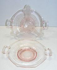 Vintage Pink Depression Glass Set of 2 Candy Plates Double Handle Raised Base